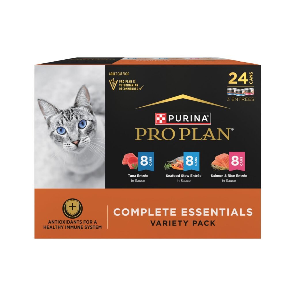 Purina Pro Plan High Protein Cat Food Complete Essentials Wet Cat Food Seafood Favorites Variety Pack - 3 Ounce | Pack of 24