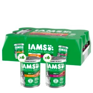 IAMS Proactive Health Wet Dog Food Adult Canned Dog Food Chicken Chunks in Gravy and Beef - 13 oz | Pack of 12