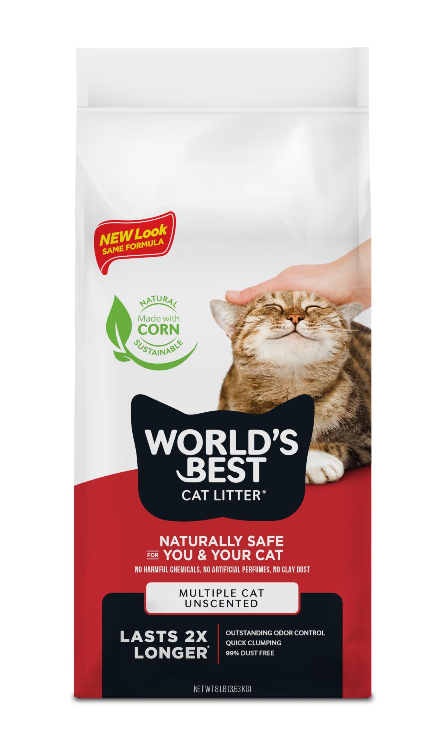 World's Best Cat Litter Multiple Cat Unscented 8-Pounds - Natural Ingredients Quick Clumping Flushable 99 Dust Free & Made
