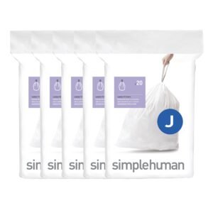 simplehuman Code J 100 Count Custom Fit Liners, White, 45 Liter