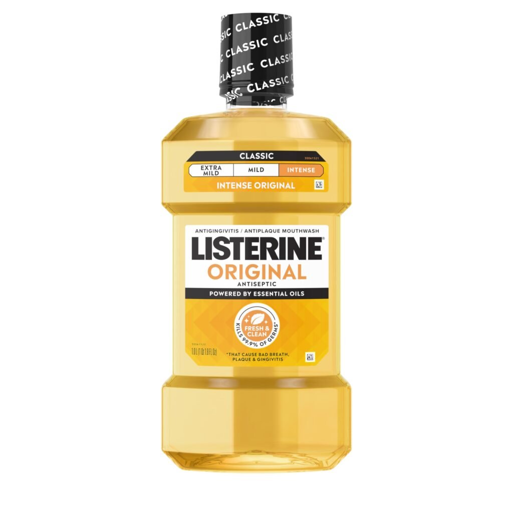 Listerine Original Intense Antiseptic Oral Care Mouthwash to Kill 99.9% of Germs that Cause Bad Breath, Plaque and Gingivitis, ADA-Accepted Mouthwash, Intense Original Flavored Oral Rinse, 1 L