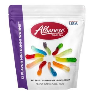 Albanese World's Best 12 Flavor Mini Gummi Worms, 36oz Bag of Candy, Soft & Chewy Candy Snacks