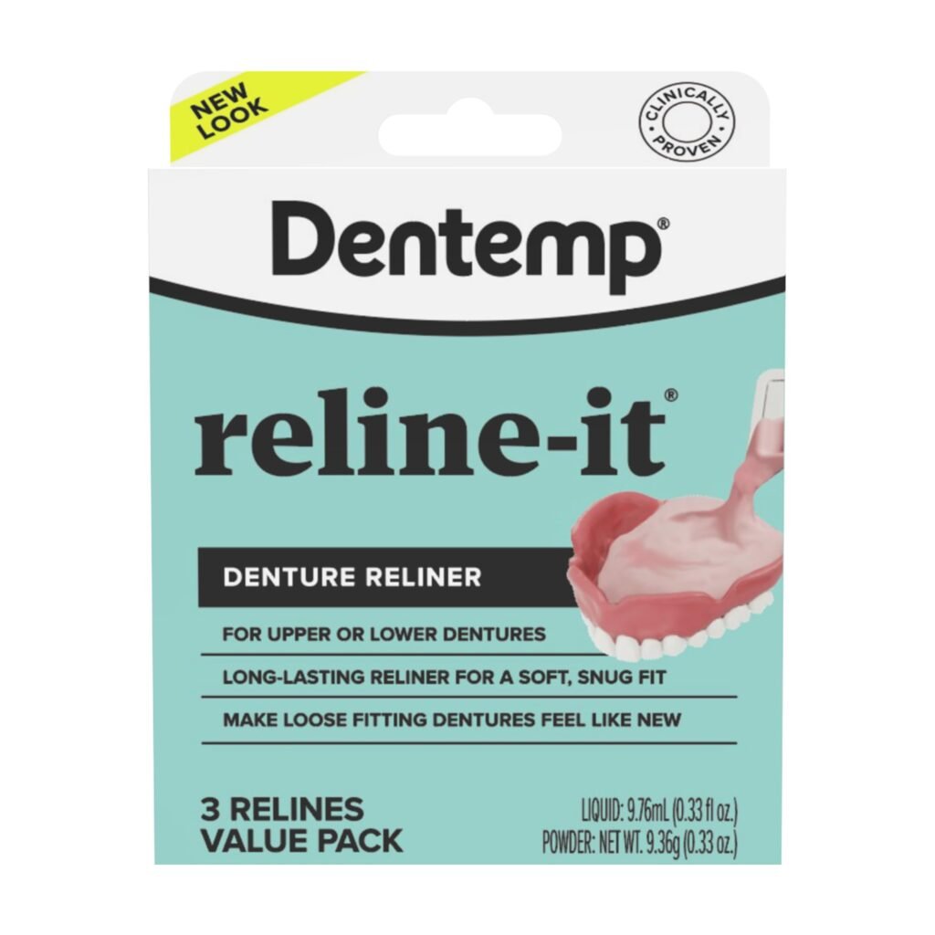 Dentemp Denture Reline Kit Value Pack - Advanced Formula Reline It Denture Reliner - Denture Kit to Refit and Tighten Dentures for Both Upper & Lower Denture - 3 Relines (Packaging May Vary)