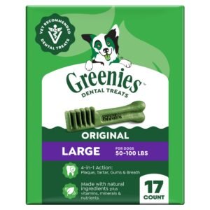 Greenies Veterinarian-Recommended Adult Natural Dental Dog Treats Large Size Dog Dental Chews Original Flavor Pack - 27 oz | Pack of 17