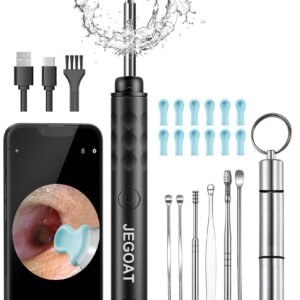 Ear Wax Removal Tool Camera, Ear Cleaner with Camera, 1296P HD Ear Scope, 6 LED Lights and 12 Ear Picks, Earwax Removal with Otoscope, Jet Black