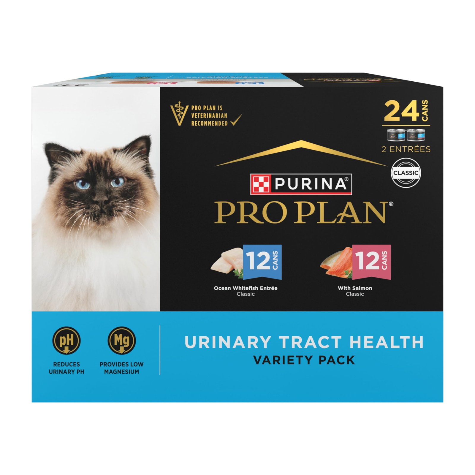 Purina Pro Plan Urinary Tract Health Pate Cat Food Variety Pack, Ocean Whitefish And With Salmon Entrees - 3 oz | Pack of 24