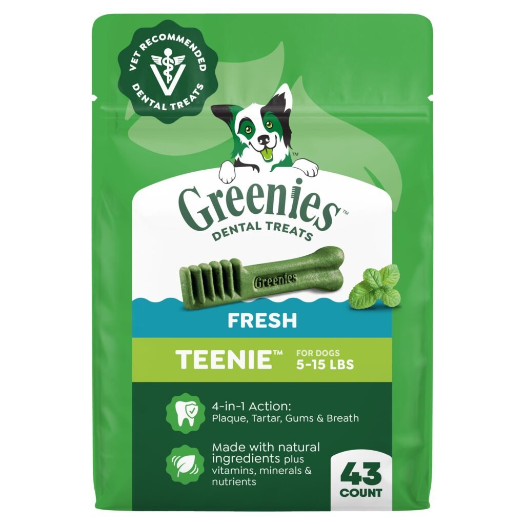 Greenies Dog Treats Veterinarian-Recommended Natural Dental Treats Teenie Size Fresh Flavor Pack - 12 oz | Pack of 43