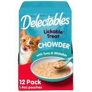 Delectables Lickable Treat Chowder Wet Cat Treat with Real Tuna & Whitefish Food Topper Hydrating Grain-Free - 1.4oz | Pack of 12
