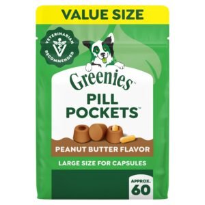 Pill Pockets Greenies Pill Pockets Large Size, Dog Treat Pouch for Capsule Medication, Peanut Butter Flavor - 15.8 oz