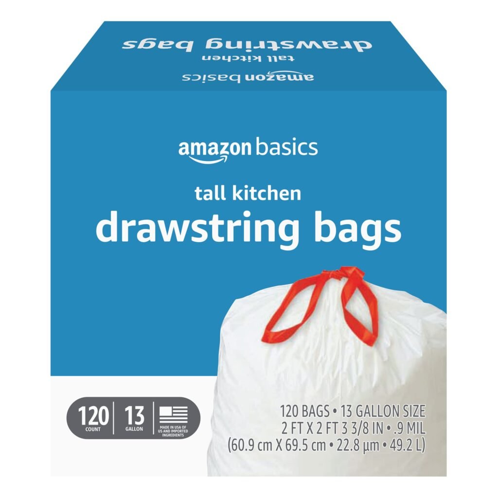 Amazon Basics Tall Kitchen Trash Bags, Unscented, 13 Gallon, 120 Count