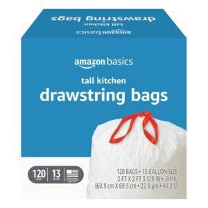 Amazon Basics Tall Kitchen Trash Bags, Unscented, 13 Gallon, 120 Count