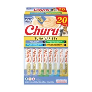 Churu INABA Churu Cat Treats, Lickable, Squeezable Creamy Purée Cat Treat with Green Tea Extract & - 0.5 Ounces | Pack of 20