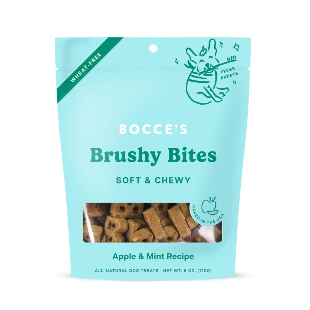 Bocce's Bakery Dailies Brushy Bites Dog Treats for Wellness Support Wheat-Free Dog Treats Made with Real Ingredients - 6 oz