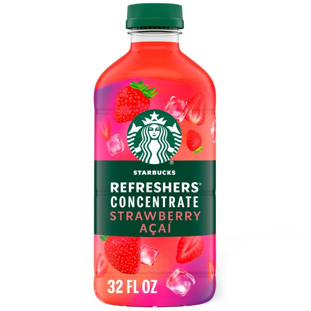 Starbucks Refreshers Concentrate Strawberry Acai, Refreshing Drink, Cold Drinks 32 fl oz