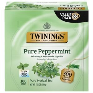 Twinings Pure Peppermint Herbal Tea Individually Wrapped Bags, 100 Ct, Fresh Minty Flavour, Pack of 1