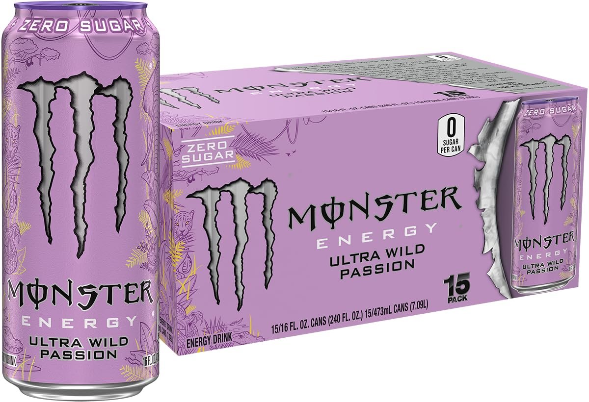 Monster Energy Ultra Wild Passion, Sugar Free Energy Drink, 16 oz, Pack of 15