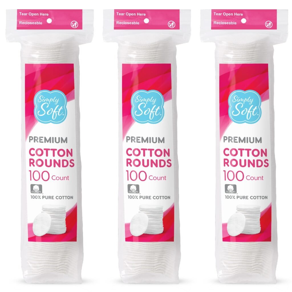Medline Simply Soft Cotton Rounds (300 Count), 100% Cotton Absorbent and Textured Cotton Pads, Lint-Free