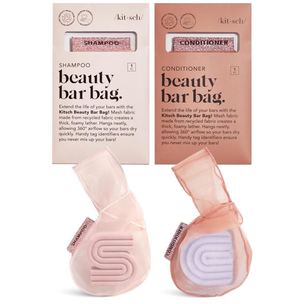 Kitsch Bar Soap Saver Pouch – Patented Mesh Soap Bag for Shampoo and Conditioner Bars - Extends Use & Prevents Soggy Mess - Recycled Beauty Bar Bag, Eco-Friendly - 2pc Set, Blush & Terracotta