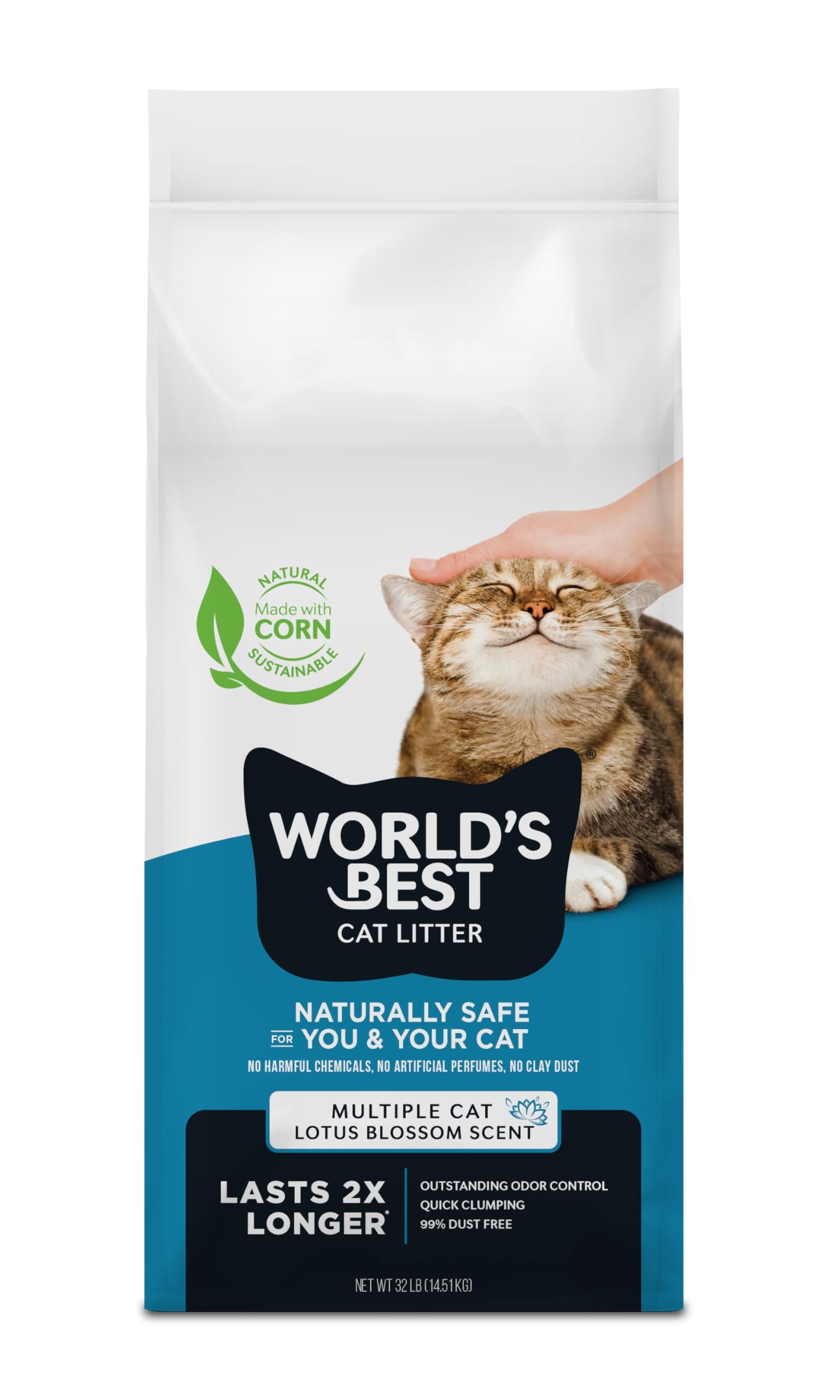 World's Best Cat Litter Multiple Cat Lotus Blossom Scented 32-Pounds - Natural Ingredients Quick Clumping Flushable 99 Dust Free