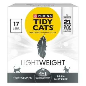 Purina Tidy Cats LightWeight 4-In-1 Strength Multi-Cat Odor control Clumping 99.9 Percent Dust Free Cat Litter - 17 lb