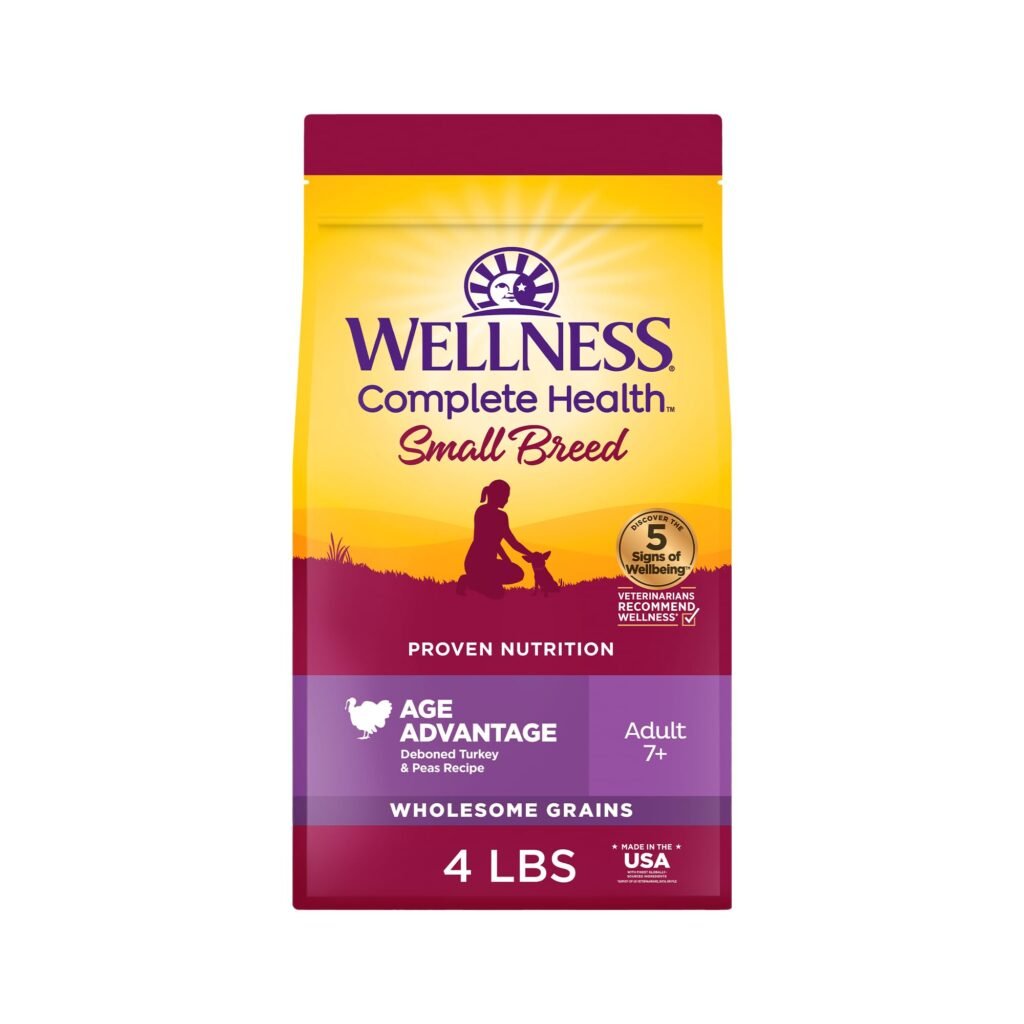 Wellness Complete Health Age Advantage Small Breed Senior Dry Dog Food Wholesome Grain Kibble Natural Turkey - 4 lb