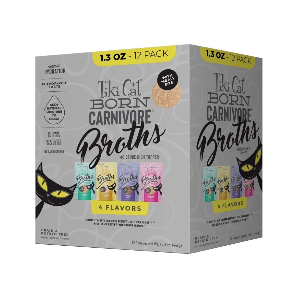 Tiki Cat Born Carnivore Broths Wet Cat Food Toppers Variety Pack - 1.3 oz | Pack of 12