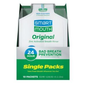 SmartMouth Original Zinc Activated Mouthwash Single Packs - Disposable Mouthwash Packets for Fresh Breath - Eliminates Bad Breath & Odors - Alcohol & Fluoride-Free - Fresh Mint - 10 Count