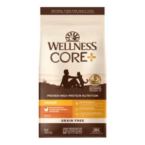 Wellness CORE+ Adult Dry Cat Food for Indoor Cats Natural Grain Free Kibble Chicken Turkey and - 5 lb