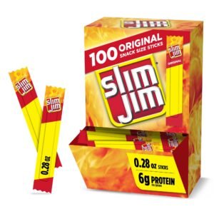 Slim Jim Smoked Meat Sticks, Original Flavor, Snack Size, 0.28 oz, 100 Ct