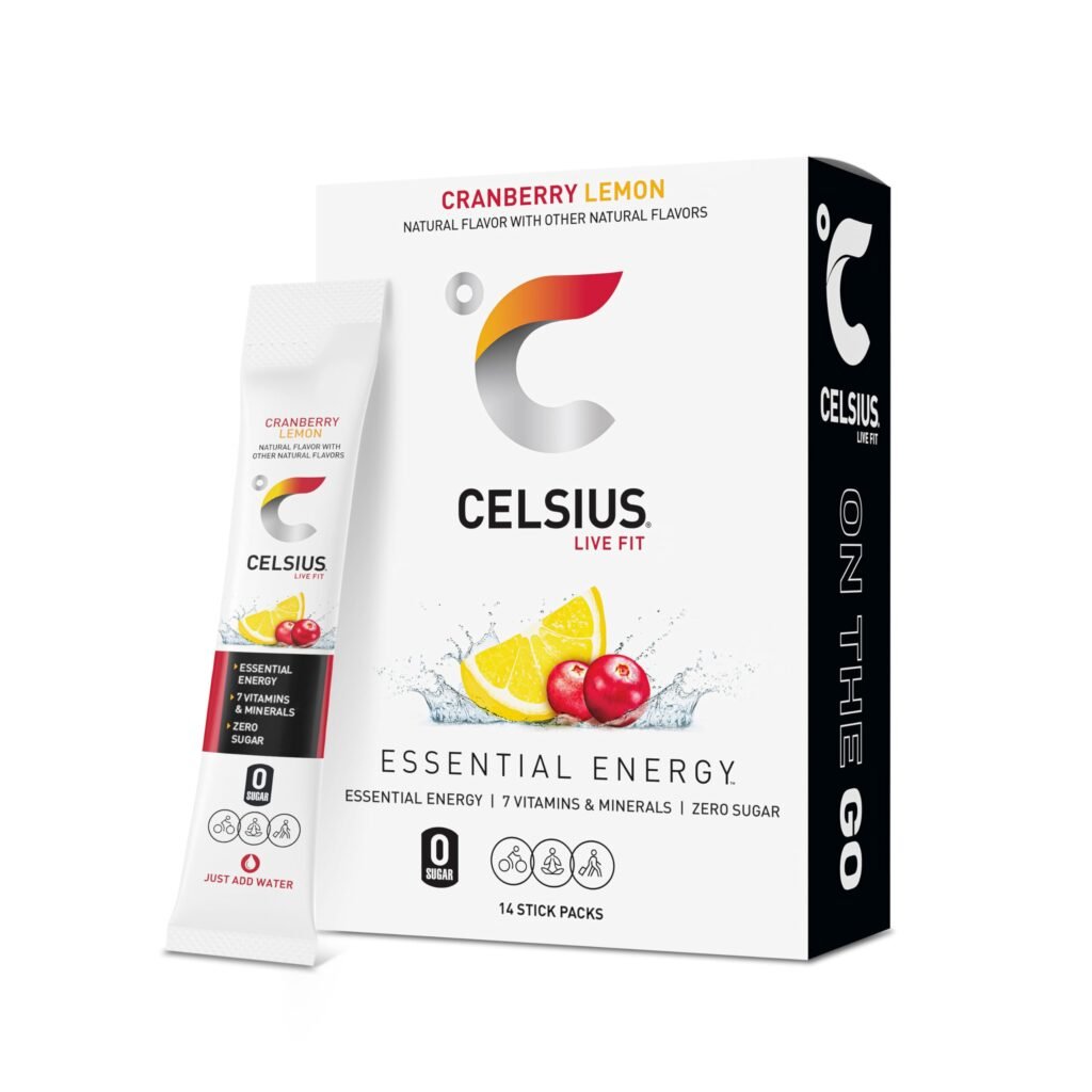CELSIUS On The Go Cranberry Lemon, Sugar Free Energy Drink Mix, 14 Sticks per Pack