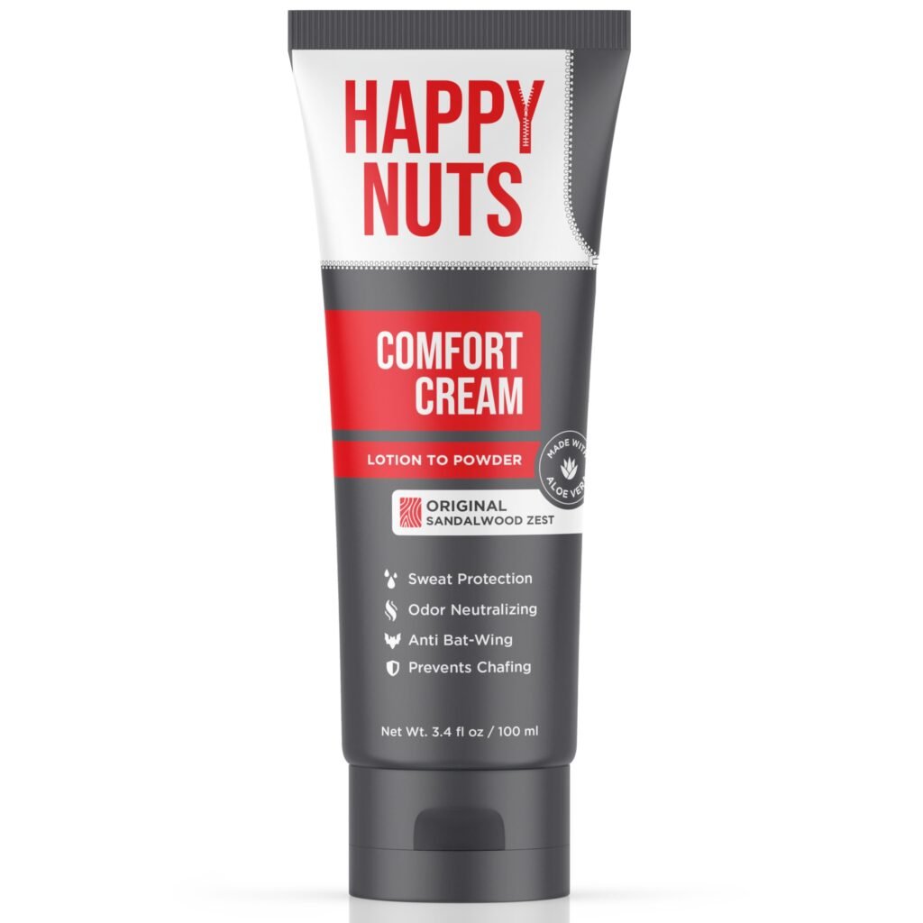 HAPPY NUTS Comfort Cream Deodorant For Men: Anti-Chafing Sweat Defense, Odor Control, Aluminum-Free, Travel Essential, Mens Deodorant & Hygiene Products for Men's Private Parts 3.4 Fl Oz - Original