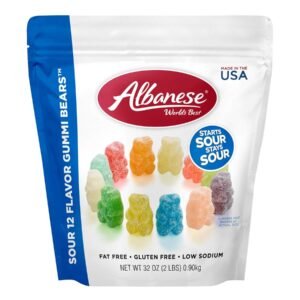 Albanese World's Best Sour 12 Flavor Gummi Bears, 32oz Bag of Candy, 12 Unique Super Sour Flavors