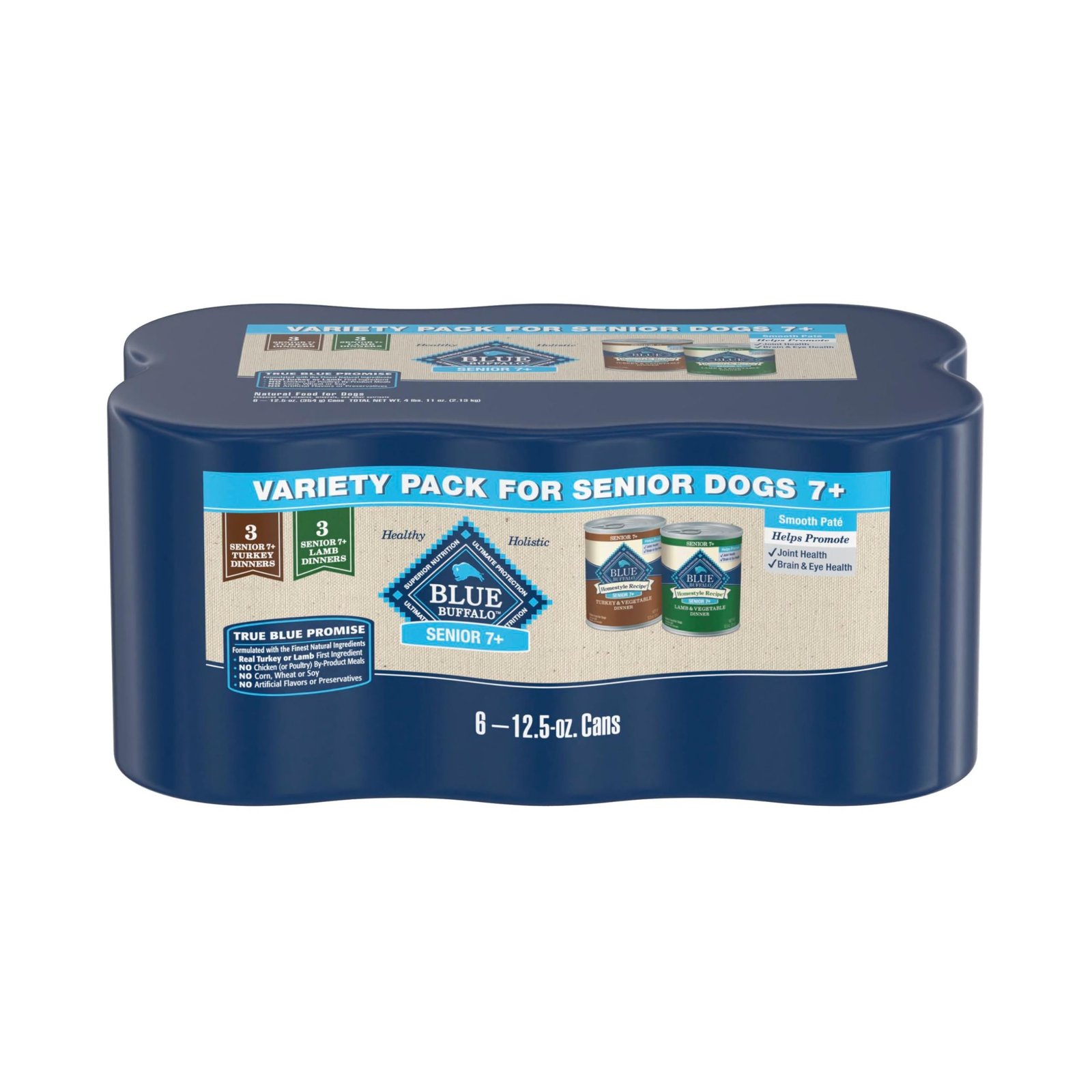 Blue Buffalo Homestyle Recipe Senior 7+ Turkey and Lamb Wet Dog Food for Senior 7+ Dogs Cans - 12.5 oz | Pack of 6