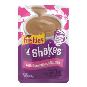 Friskies Purina Friskies Pureed Cat Food Topper, Lil’ Shakes With Scrumptious Salmon Lickable Cat Treats - 1.55 oz | Pack of 16