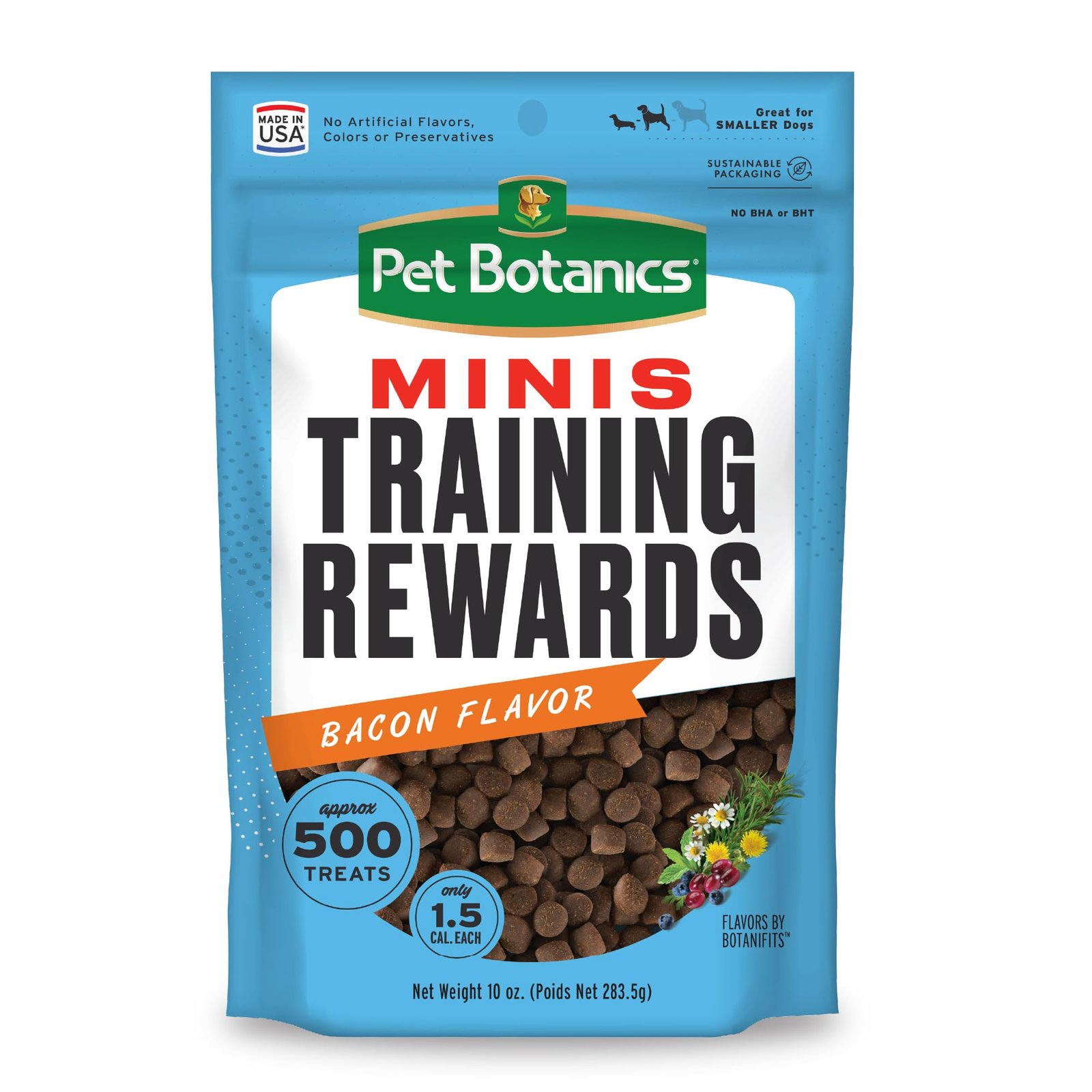 Pet Botanics Training Rewards Mini Soft & Chewy, Bacon Flavor, with 500 Treats Per Bag - 10 oz | Pack of 500