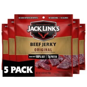 Jack Link's Original Beef Jerky Multipack, 5 Pack 0.625 oz Bags - Ready to Eat Real Meat Protein Snacks - 7g Protein per