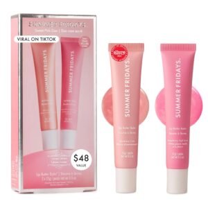 Summer Fridays Lip Butter Balm Sweet Pink Duo - Conditioning Tinted Lip Balm + Overnight Mask for Instant Shine + Color - With Hydrating Shea Butter - Strawberry Soft Serve + Birthday Cake (2 Count)