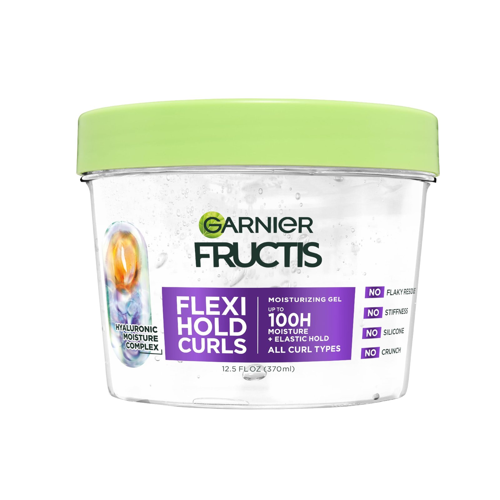 Garnier Fructis Flexi Hold Curls Moisturizing Gel, Curl Hair Styling Gel with Hyaluronic Moisture Complex, Provides Up to 100HRs of Moisture & Definition For All Curl Types, 12.5 Fl Oz