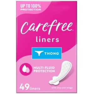 Carefree Panty Liners for Women, Thong Liners, Unwrapped, Unscented, 49ct