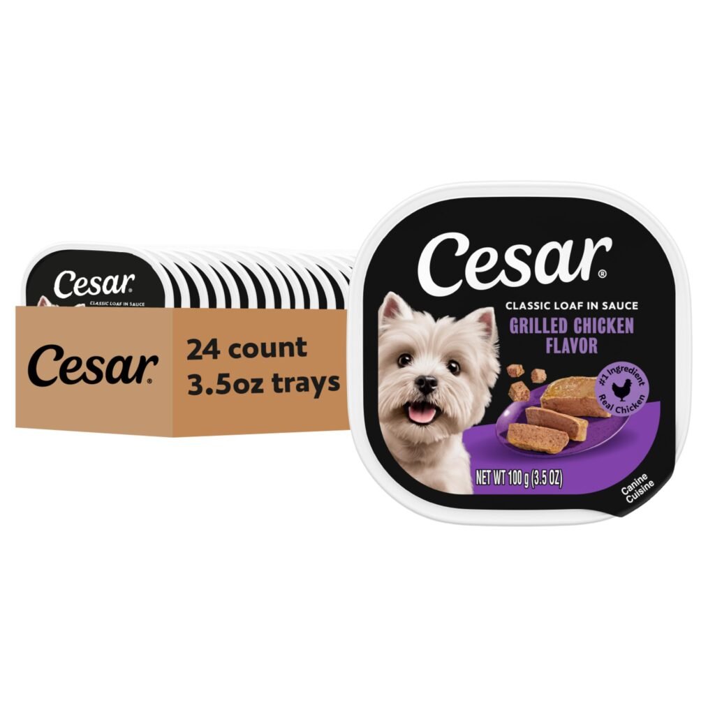 Cesar Classic Loaf in Sauce Adult Wet Dog Food Grilled Chicken Flavor Easy Peel Trays - 3.5 oz | Pack of 1