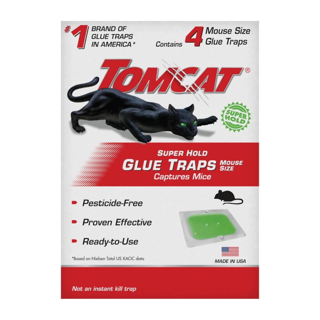 Tomcat Super Hold Glue Traps Mouse Size for Mice, Cockroaches, Spiders, and Scorpions, 4 Traps