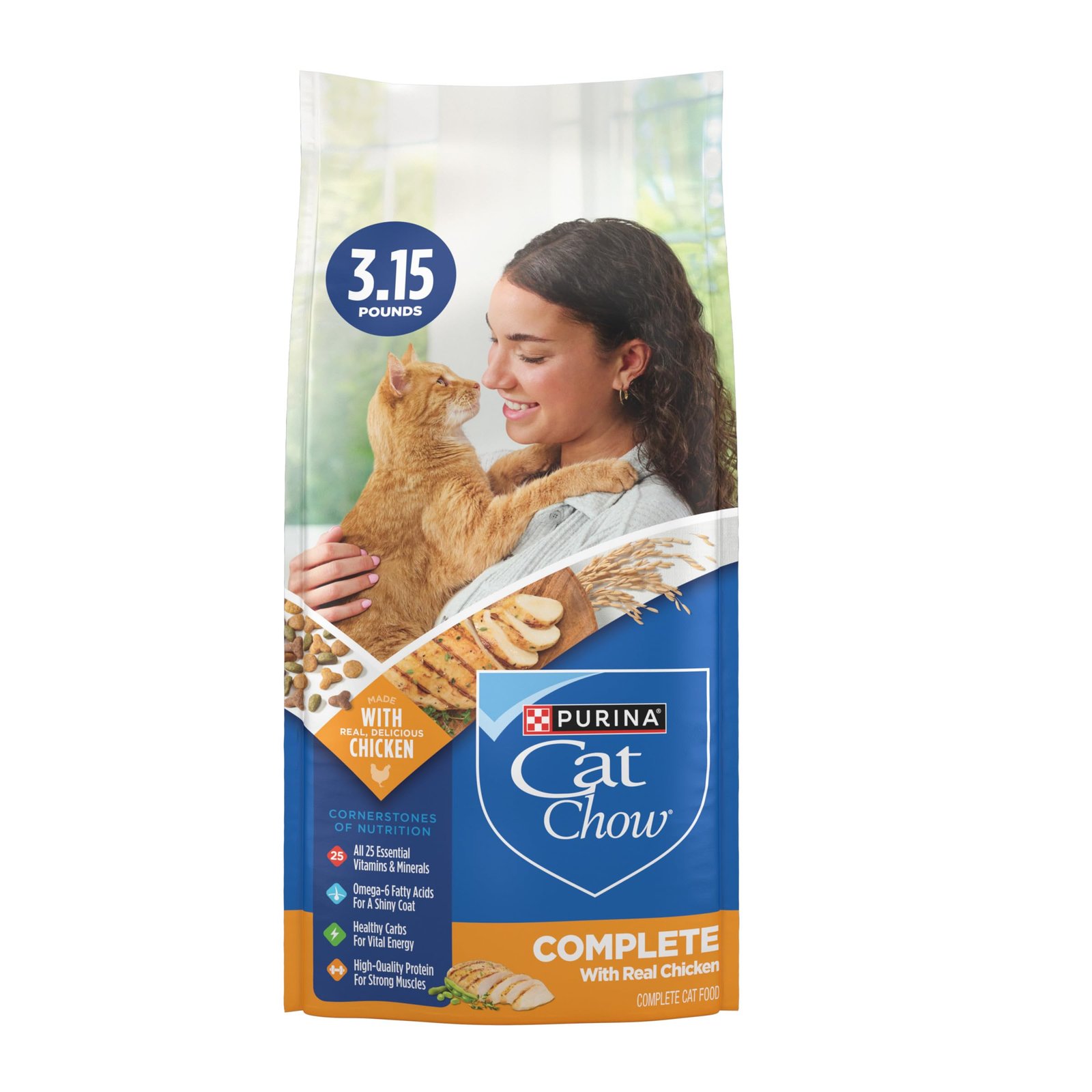 Purina Cat Chow Complete High Protein Dry Cat Food With Real Chicken - Bags - 3.15 lb | Pack of 4