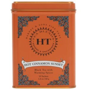 Harney & Sons Caffeinated Hot Cinnamon Sunset Black Tea with Orange and Cloves Tin 20 Sachets, Pack of 1