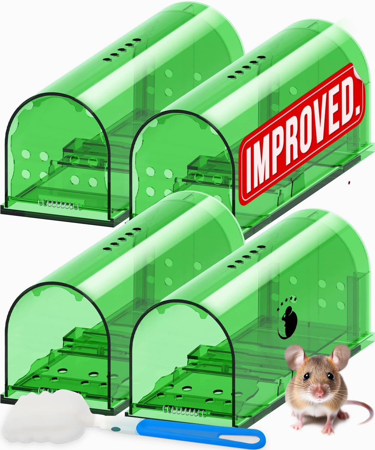 Motel Mouse Humane Mouse Traps No Kill Live Catch and Release 4 Pack - Reusable