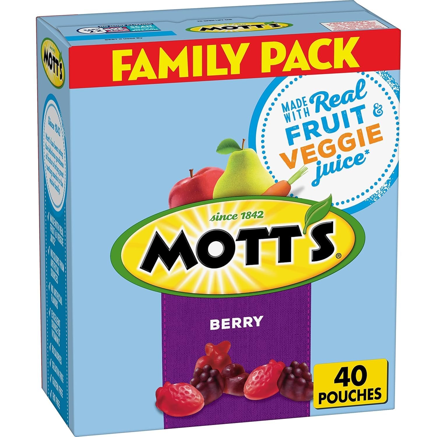Mott's Fruit Flavored Snacks, Berry, Gluten Free Snack, 40 Ct, 32 oz