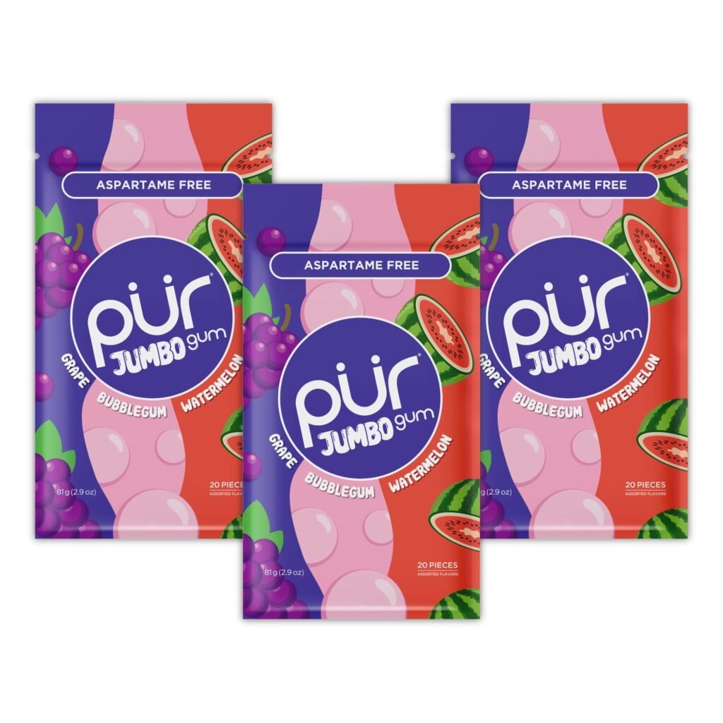 PUR Jumbo Gum, Aspartame Free Chewing Gum, 100% Xylitol, Pack of 3