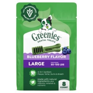 Greenies Dog Treats Veterinarian-Recommended Natural Dental Dog Treats Large Size Blueberry Flavor Pack - 12 oz | Pack of 8
