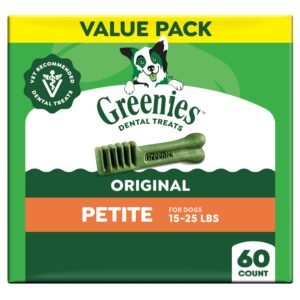Greenies Veterinarian-Recommended Adult Natural Dental Dog Treats Petite Size Dog Dental Chews Original Flavor Pack - 36 oz | Pack of 60