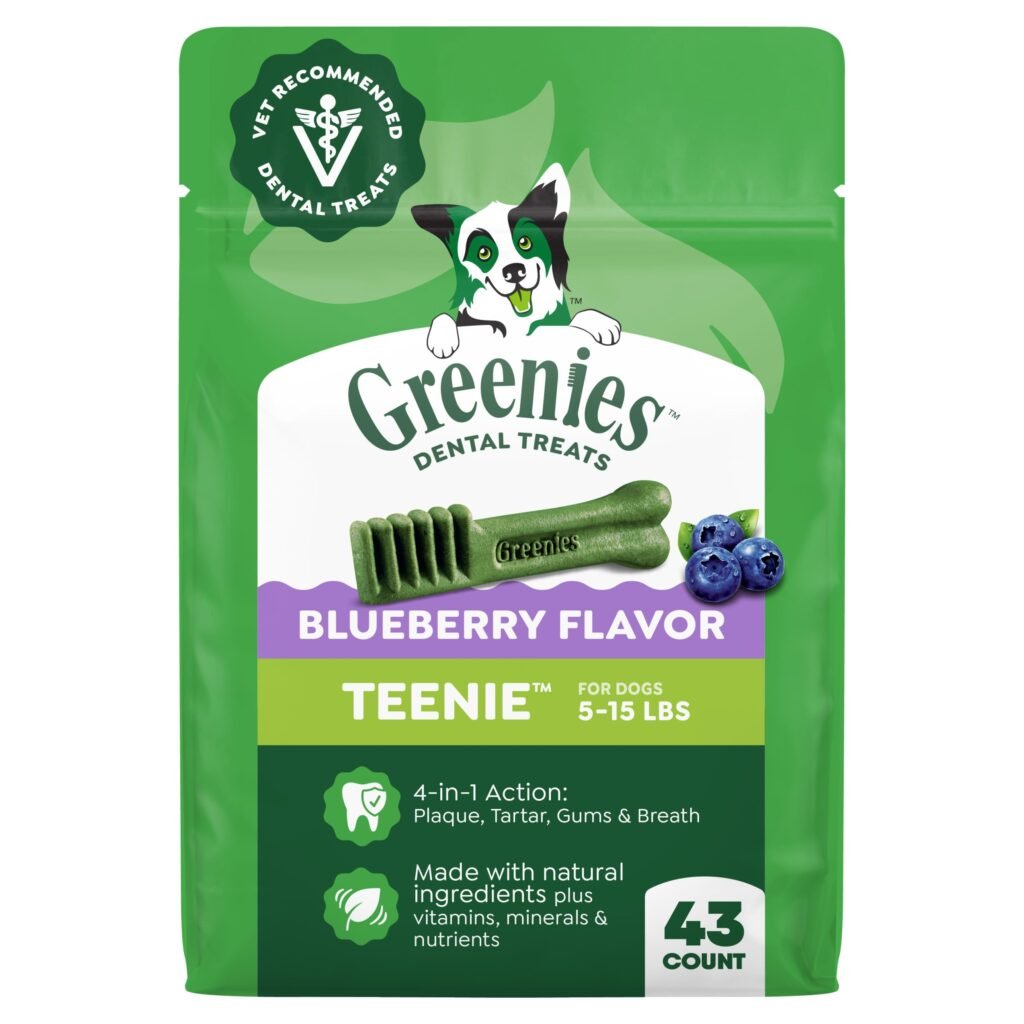 Greenies Dog Treats Veterinarian-Recommended Natural Dental Treats Teenie Size Blueberry Flavor Packs - 12 oz | Pack of 43