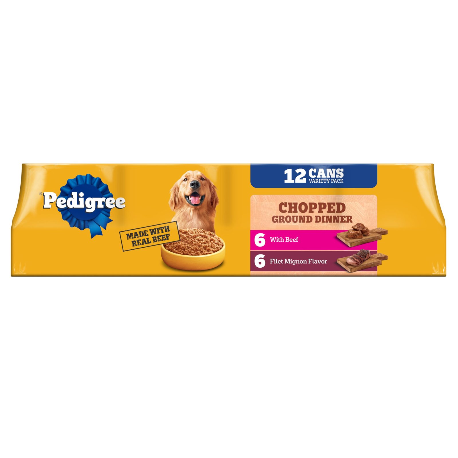 Pedigree Chopped Ground Dinner Wet Dog Food Filet Mignon & Beef Variety Pack Canned Dog Food - 13.2 oz | Pack of 12